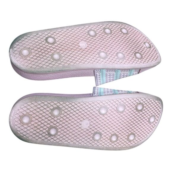 Adidas Pink and White Three Stripe Slide Sandals Size 8 Slip On Casual - Picture 4 of 5